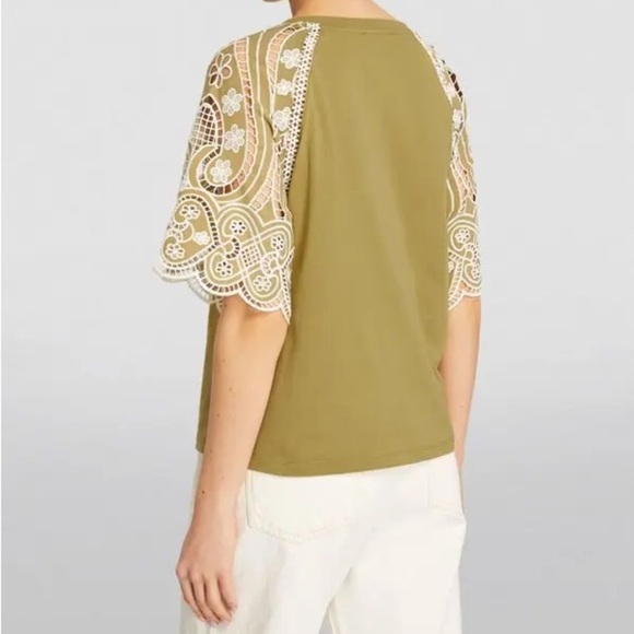 Sandro Broderie anglaise-detail shirt olive Lace Sleeve Women's Top - Picture 10 of 13